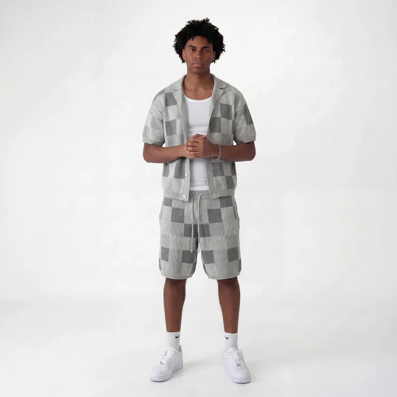 Ensemble chemise & short jacquard damier