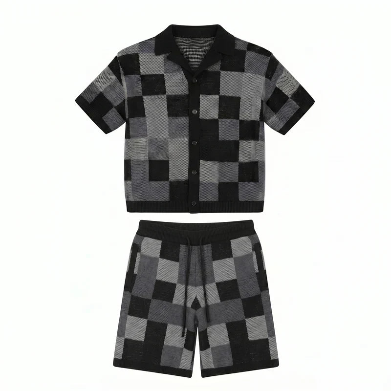 Ensemble chemise & short jacquard damier