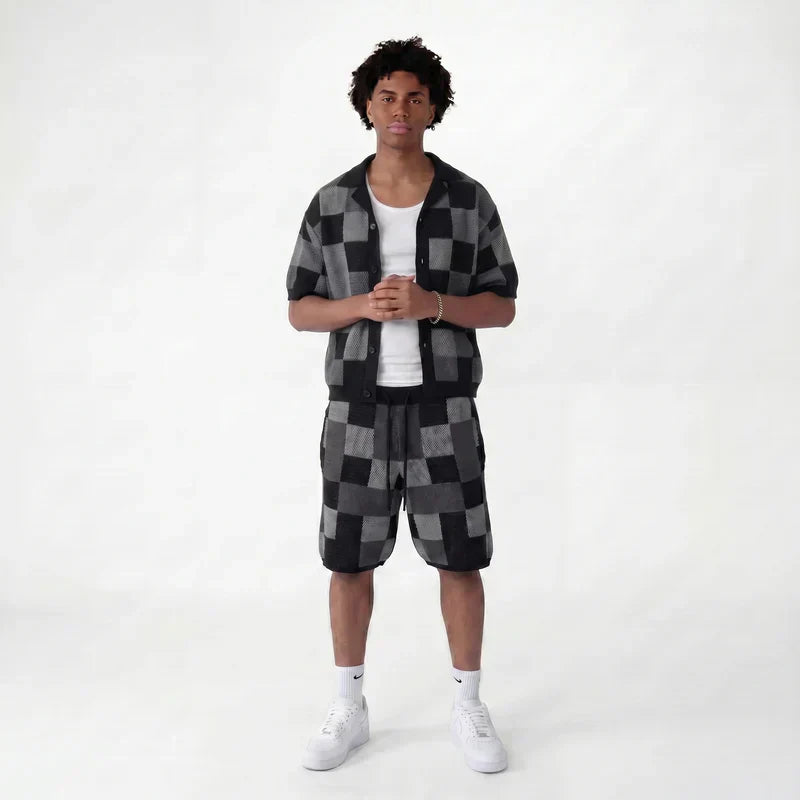 Ensemble chemise & short jacquard damier